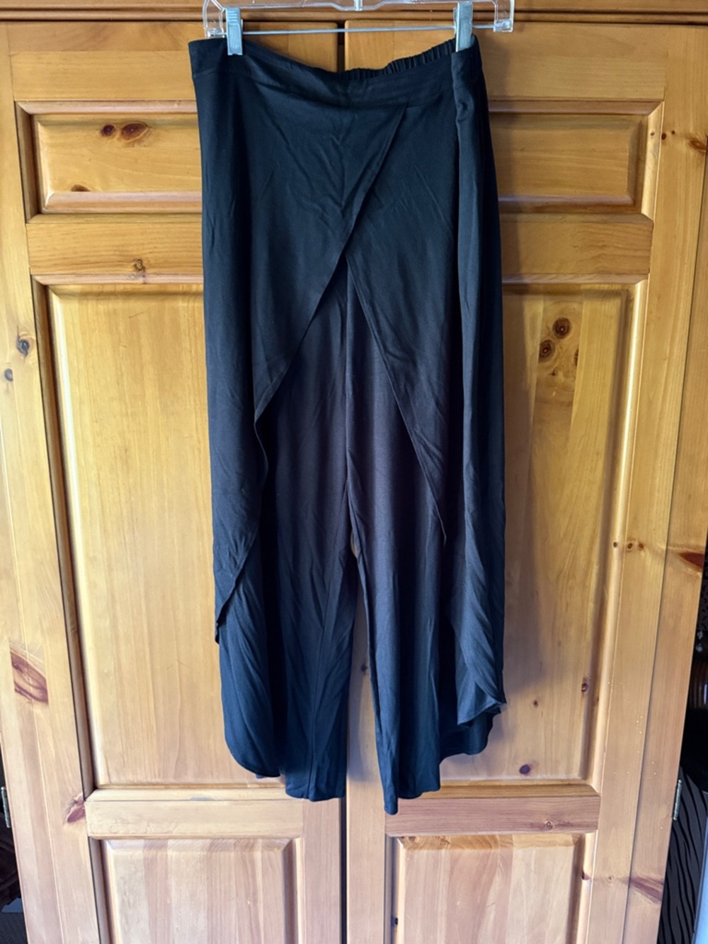 Comfy Black Draped Asymmetrical Skirt Pants
